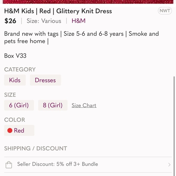 H&M Kids | Red | GLITTERY KNIT DRESS - Picture 7 of 7